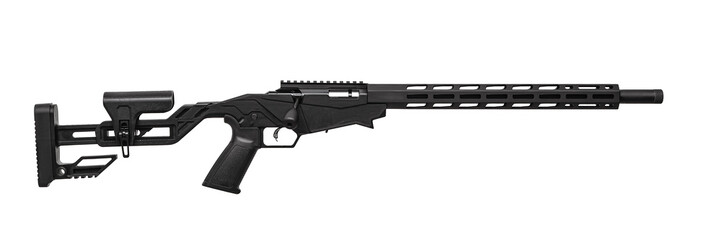 Modern sniper rifle isolated on white. Weapon for firing at long distances.