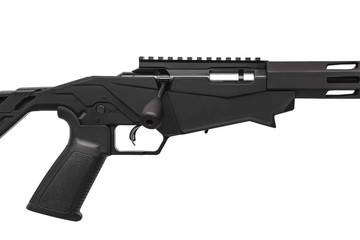 Modern sniper rifle isolated on white. Weapon for firing at long distances.