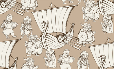 Seamless pattern on the theme of the Vikings. Will be well to look in the design of children's room - design curtains, wallpapers, fabrics for furniture.