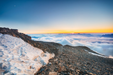 Trekking to the top of Mont Blanc mountain in French Alps