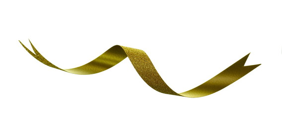 Gold ribbon and roll isolated on white background. Flat lay.