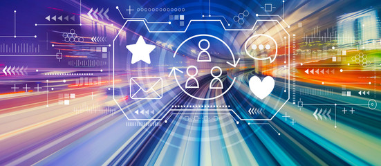 Social media theme with abstract high speed technology POV motion blur