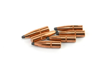 A rifle bullet. Hunting ammunition isolated on white.