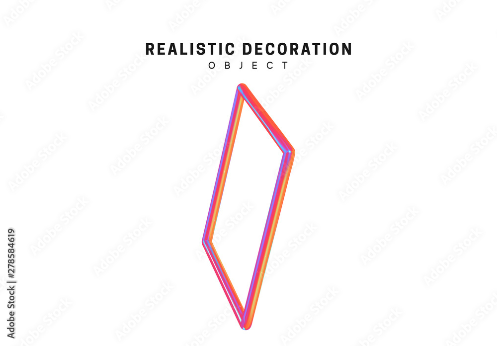 Poster square, frame realistic shape 3d objects with gradient holographic color of hologram. geometric deco