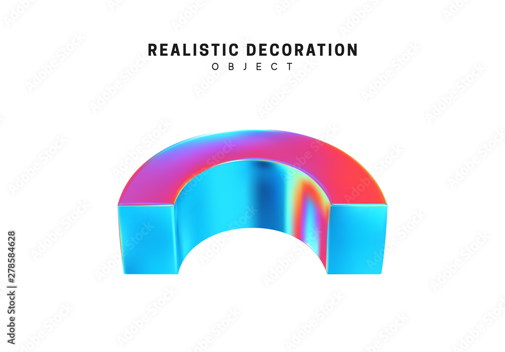 Poster realistic shape 3d objects with gradient holographic color of hologram. decorative design elements i