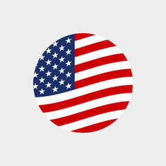 US circle flag icon. Waving American symbol. Vector illustration.