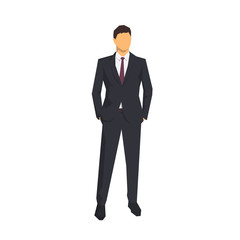 Businessman standing with hands in pockets. Abstract geometric vector illustration, front view. Flat design business people