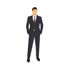 Fototapeta premium Businessman standing with hands in pockets. Abstract geometric vector illustration, front view. Flat design business people