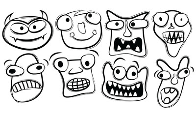 Cartoon faces expressions vector set