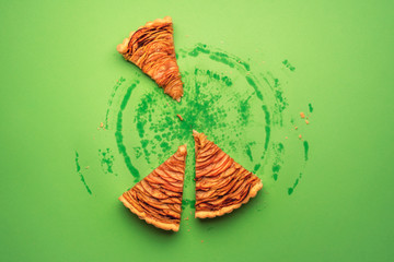 Few slices of apple pie and traces of the whole pie