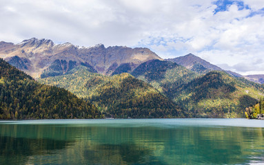 Moutain lake Ritsa (Riza), Abkhazia, Caucasus mountains