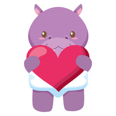 cute little hippo baby with heart love