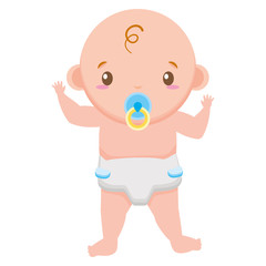 baby boy with pacifier on white background baby shower