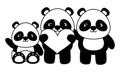 cute little family bears pandas characters