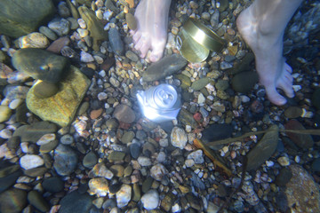 Aluminum can garbage underwater