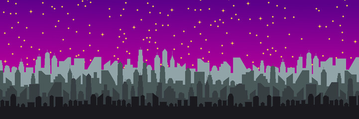 Urban Cityscape. Modern Skyline panorama flat style. Different buildings, skyscrapers, office center. Vector illustration