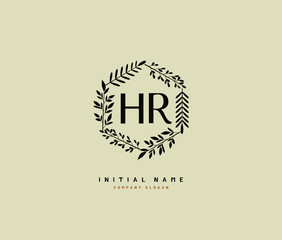 H R HR Beauty vector initial logo, handwriting logo of initial signature, wedding, fashion, jewerly, boutique, floral and botanical with creative template for any company or business.