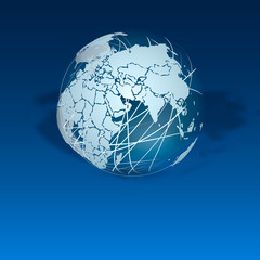 World map, round shape. Globe icon with smooth vector shadows and white map of the continents of the world.