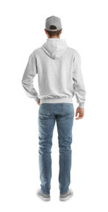 Young man in sweater isolated on white. Mock up for design