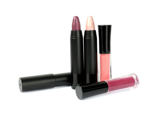 Set of colorful lipsticks isolated on white