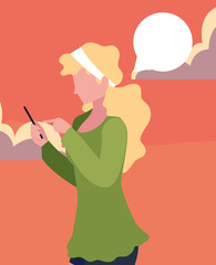 young woman using smartphone social media