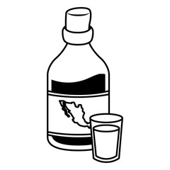 viva mexico tequila bottle and glass cup