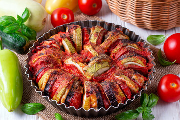 Ratatouille - traditional French Provencal vegetable dish cooked in oven