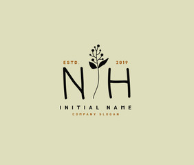 N H NH Beauty vector initial logo, handwriting logo of initial signature, wedding, fashion, jewerly, boutique, floral and botanical with creative template for any company or business.
