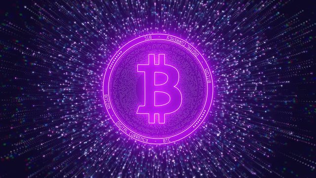 video animation of crypto currency concept in blue and magenta over dark background - Digital currency - Cryptocurrency