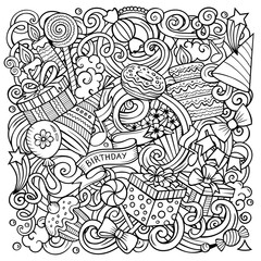 Holiday hand drawn vector doodles illustration. Birthday poster design