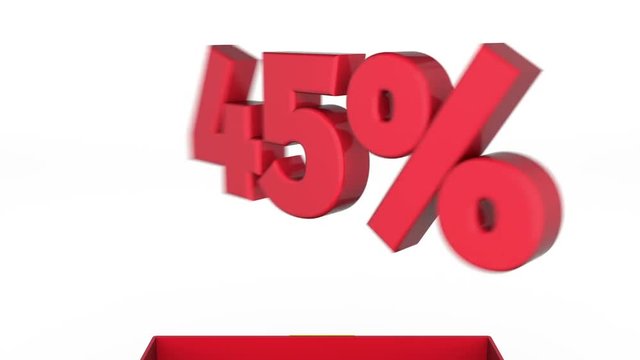 3d animation of gift box with 45% off announcement.