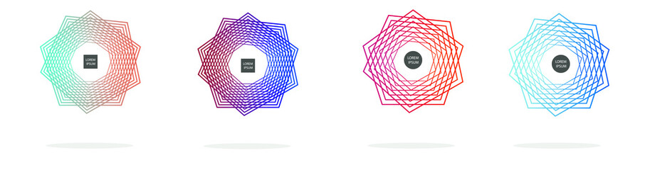 Modern geometric badges set. Colorful vector gradient shapes composition. Trendy minimal design. 3D futuristic style 