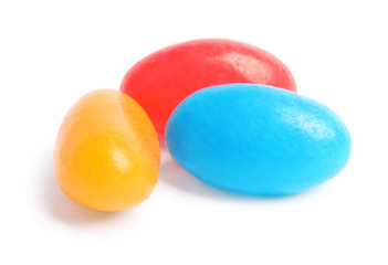 Delicious colorful jelly beans isolated on white