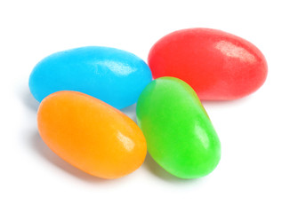 Delicious colorful jelly beans isolated on white