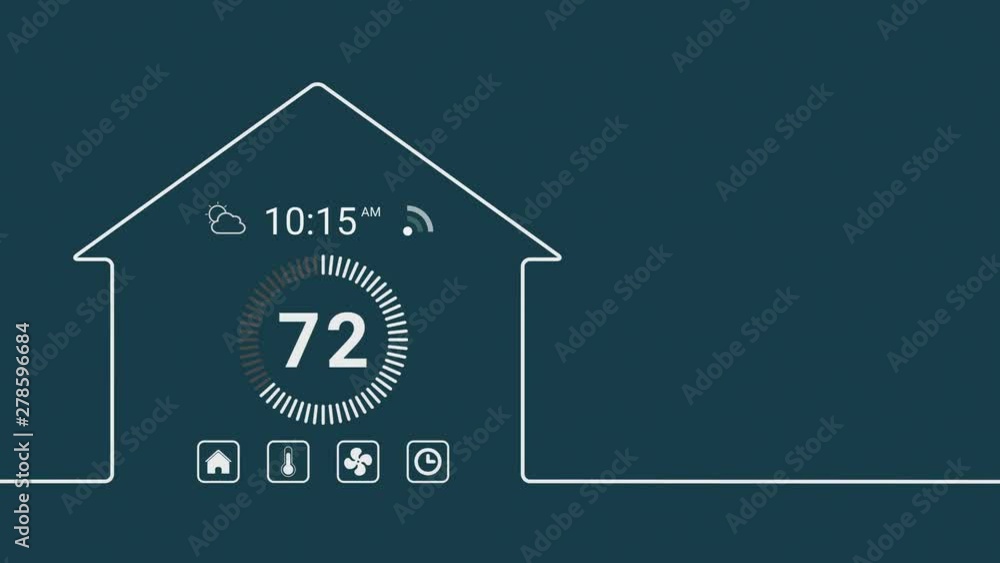 Aufkleber house outline animation with a home assistant interface, thermostat. concept of internet of things, 
