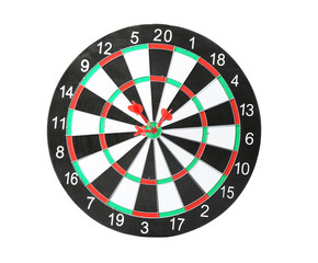 Dart board with color arrows hitting target