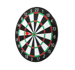 Dart board with color arrow hitting target