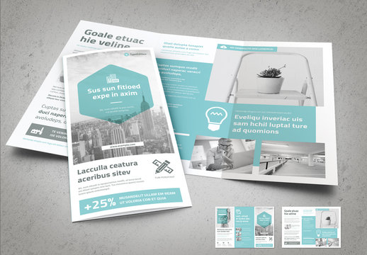 Trifold Brochure Layout with Light Blue Accents