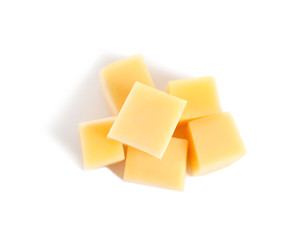 Cut fresh delicious cheese isolated on white