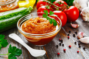 Zucchini puree in a glass bowl