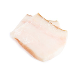 Slices of pork fatback isolated on white