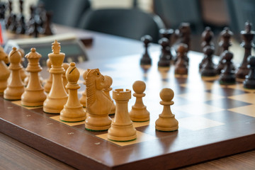 chess pieces on the board Before the chess tournament.