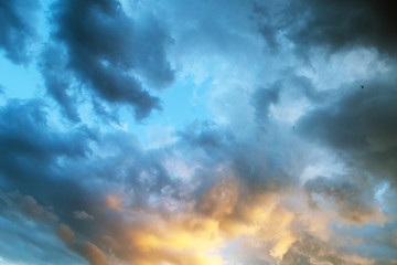 evening sky clouds are orange. background.