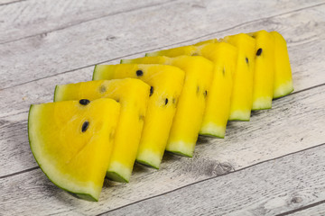 Sliced sweet tasty yellow watermelon