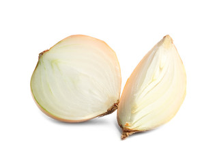 Obraz na płótnie Canvas Slices of fresh ripe onion on white background