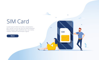 SIM card concept in vector illustration. Mobile network with esim microchip technology. Web banner. - obrazy, fototapety, plakaty