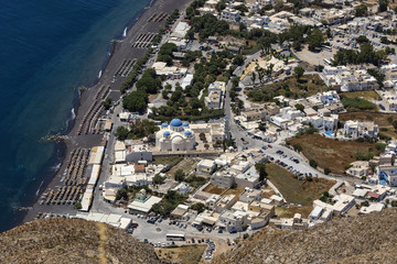 Perissa village, Santorini, as seen from the Ancient Thera ruins.