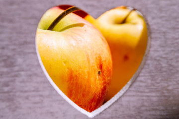 heart in a tree. box of apples. decor Happy Valentine's Day