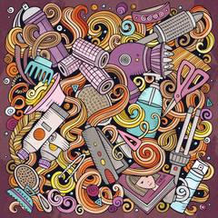 Hair salon hand drawn vector doodles illustration. Hairstyle poster design.