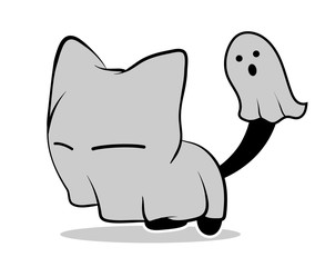 Illustrations of ghost cat action on white background, Animals action vector.